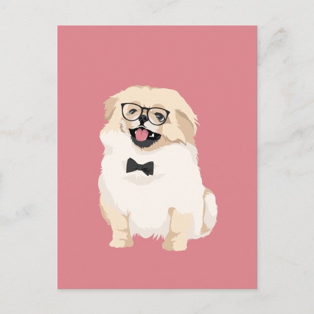 Carte Postale Cute Hipster Pekingese Chiot pour Amoureux de les  (Devant)