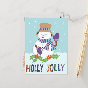 Carte Postale Cute Holly Jolly Snowman Photo de Noël