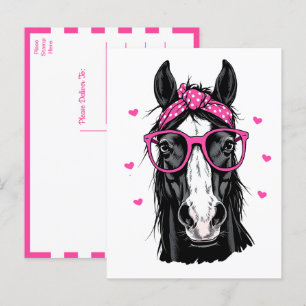 Carte Postale Cute Horse Pink Bandana Bonjour Penser de vous aim