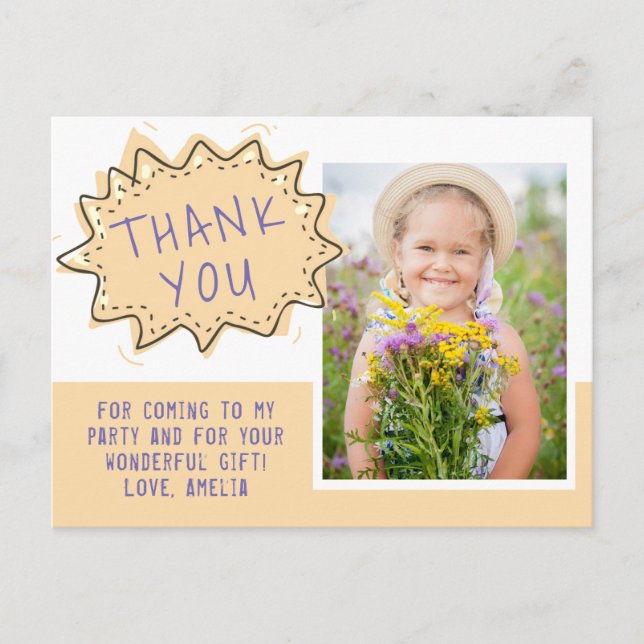 Carte Postale Cute Jaune Parole Nuage Anniversaire Merci Photo (Devant)