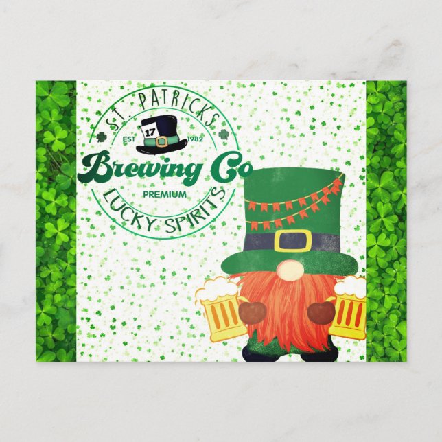 Carte Postale Cute Jour de la Saint Patrick Gnome Leprechaun Biè (Devant)