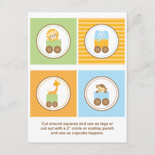 Carte Postale Cute Jungle Animal Train Cupcake Toppers