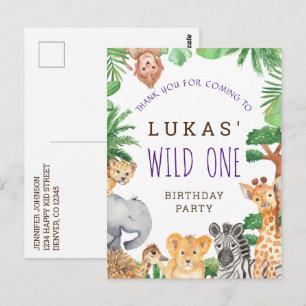 Carte Postale Cute Jungle Safari 1er anniversaire Merci de fête