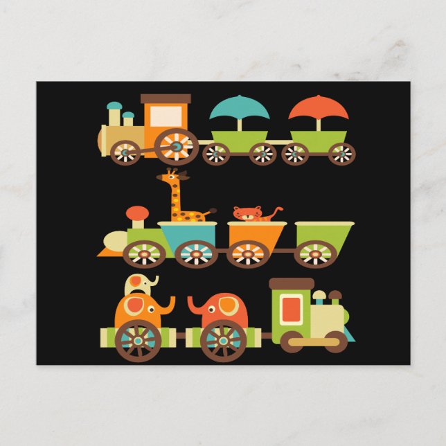 Carte Postale Cute Jungle Safari Animaux Train Cadeaux Enfants B (Devant)