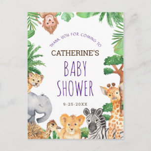 Carte Postale Cute Jungle Safari Baby shower animal Merci
