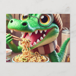 Carte Postale Cute Kawaii Alligator Manger Ramen