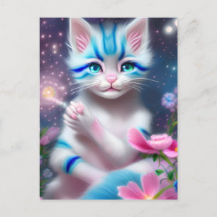 Carte Postale Cute Kawaii bébé rayé rose et bleu chaton chat cha