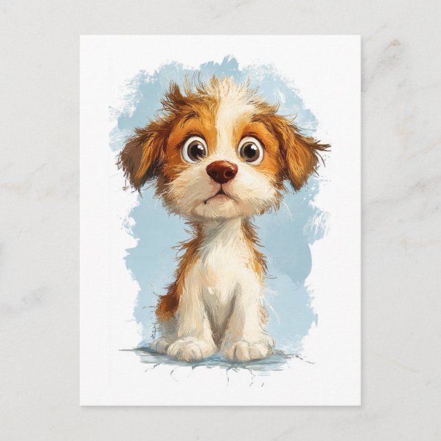 Carte Postale Cute Kawaii Caricature Chiot (Devant)