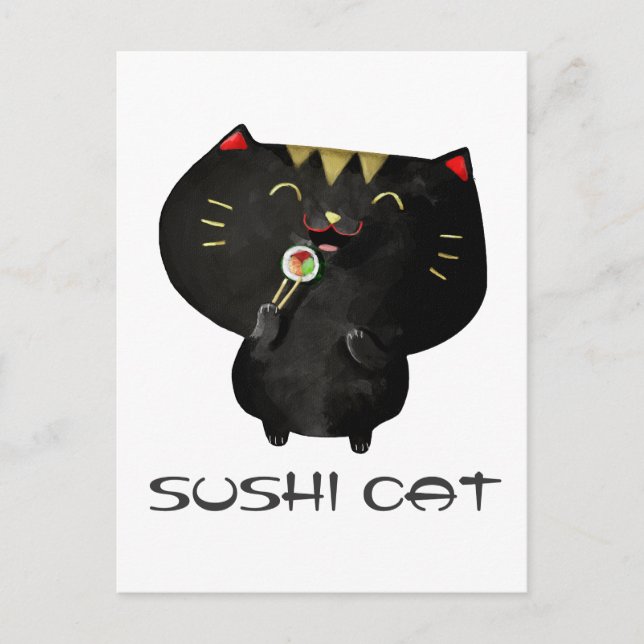 Carte Postale Cute Kawaii Chat Sushi Noir (Devant)