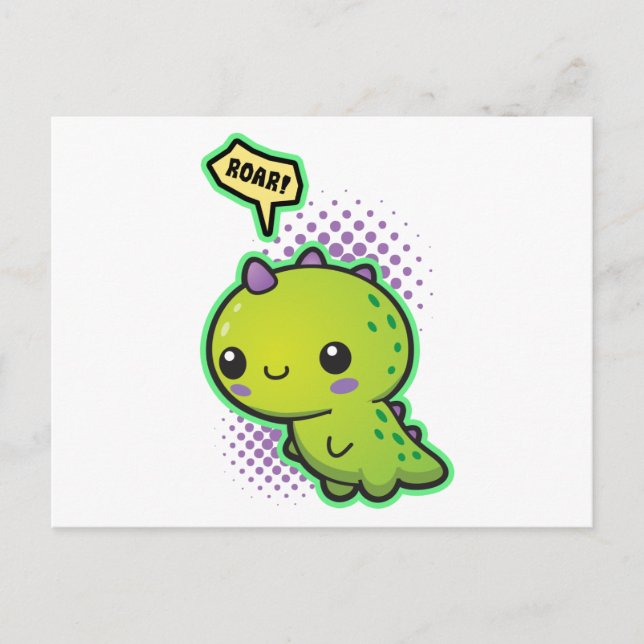 Carte Postale Cute Kawaii Dinosaur (Devant)