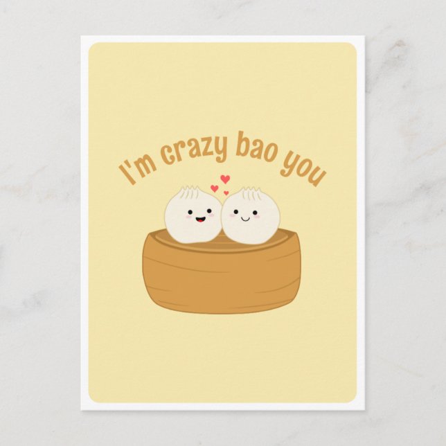 Carte Postale Cute Kawaii Dumpling Bao Asian Food Pun Love Citat (Devant)