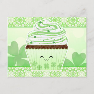 Carte Postale Cute kawaii Jour de la Saint Patrick cupcake