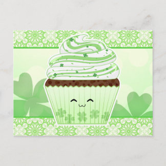 Carte Postale Cute kawaii Jour de la Saint Patrick cupcake
