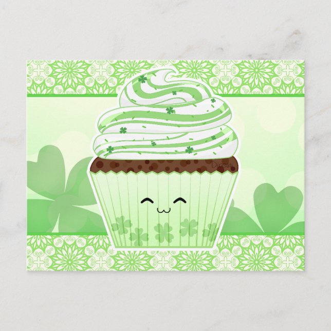 Carte Postale Cute kawaii Jour de la Saint Patrick cupcake (Devant)