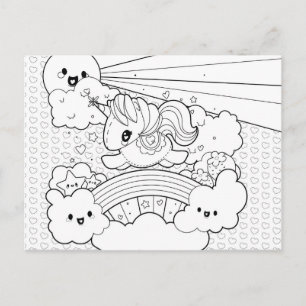 Carte Postale Cute Kawaii Sunny Unicorn coloriage page de couver