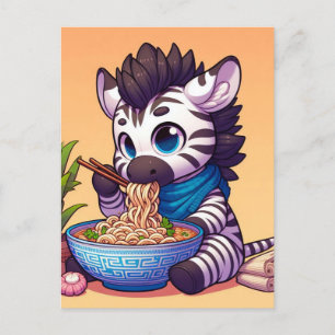 Carte Postale Cute Kawaii Zebra Manger Ramen