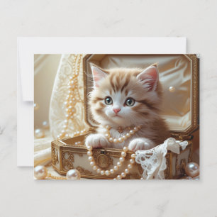 Carte Postale Cute Kitten avec perles assis dans une boîte à bij