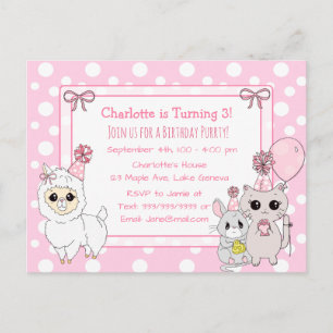 Carte Postale Cute Kitten, Llama et Souris Anniversaire de la fi