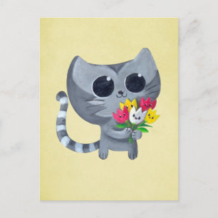 Carte Postale Cute Kitty Chat et fleurs