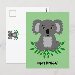 Carte Postale Cute koala avec anniversaire de enfant eucalyptus