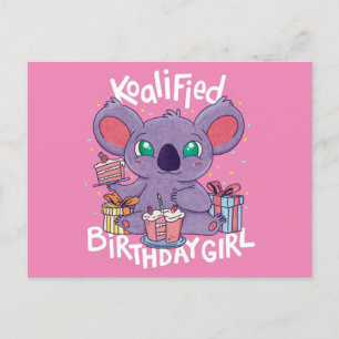 Carte Postale Cute Koala Ours Koalified Anniversaire fille rose
