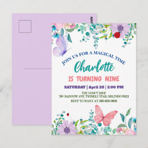 Carte Postale Cute Ladybug Polka point floral Fleur Nom d'annive