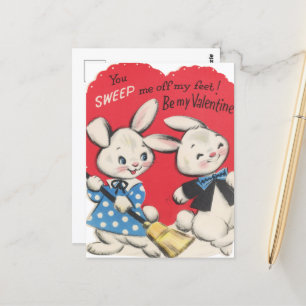 Carte Postale Cute lapine vintage Valentine rétro