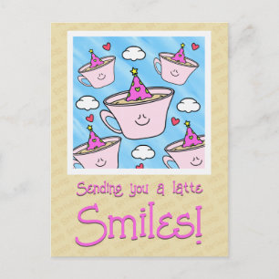 Carte Postale Cute Latte Sourit Café Lover Joyeux Anniversaire