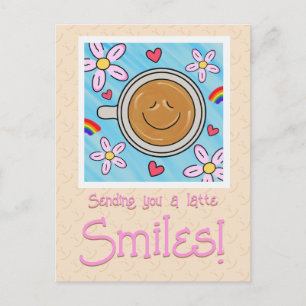 Carte Postale Cute Latte Sourit En Pensant À Vous