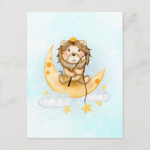 Carte Postale Cute Lion Pêche sur l'aquarelle de la lune