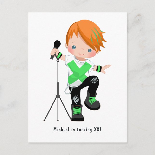 Carte Postale Cute Little Ginger Boy Rock Star Anniversaire (Devant)