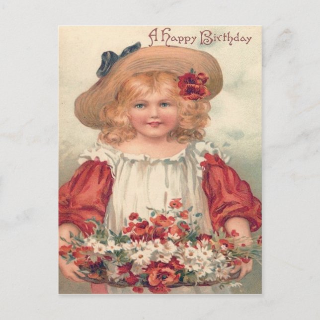 Carte Postale Cute Little Girl Daisy Pansy (Devant)