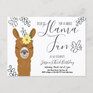 Carte Postale Cute Llama Fun Girls Birthday Party Invitation