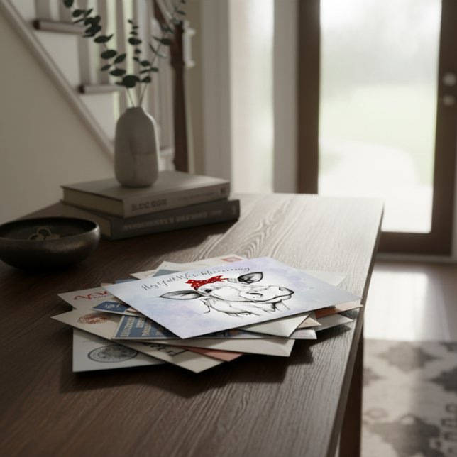 Carte Postale Cute Main Levée Vache Bandana Faire-part de déplac (Créateur téléchargé)