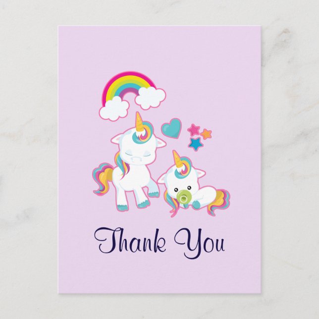 Carte Postale Cute Mama & Baby Unicorn Merci magique (Devant)