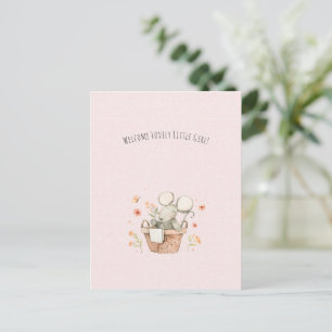 Carte Postale Cute Mouse With Flowers Welcome Baby Girl Daughter