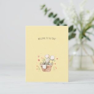 Carte Postale Cute Mouse With Flowers Welcome New Baby Card