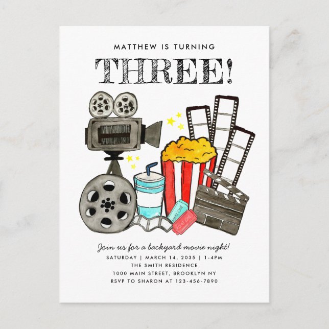 Carte Postale Cute Movie Nuit Cinéma Watch Anniversaire de enfan (Devant)