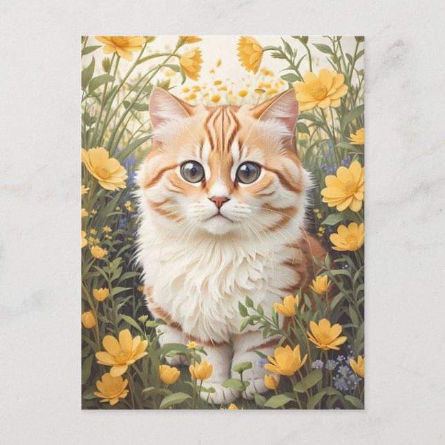 Carte Postale Cute Munchkin Chat Et Fleurs De Tasse À Beurre (Devant)