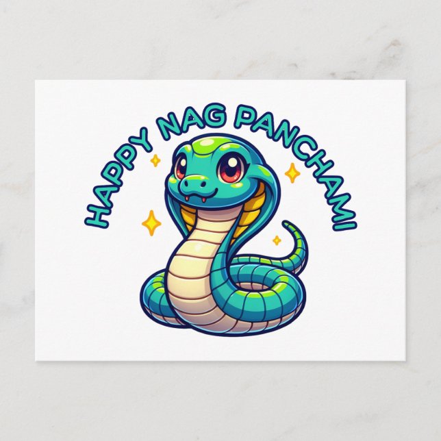 Carte Postale Cute Naga Panchami Blue Cobra (Devant)
