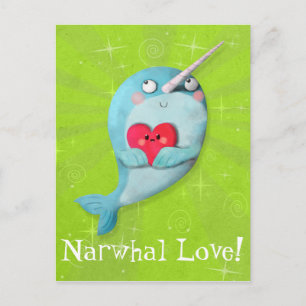 Carte Postale Cute Narwhal avec coeur