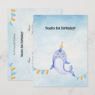 Carte Postale Cute Narwhal Ocean Theme Narwal Birthday Invite