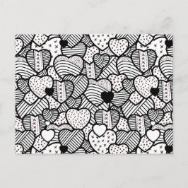 Carte Postale Cute noir blanc coeurs motif