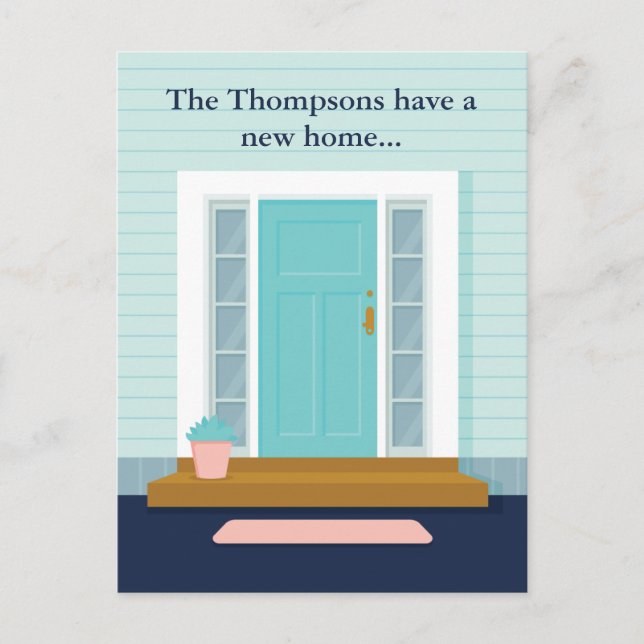 Carte Postale Cute Nouvelle Maison Porte Turquoise Nous avons dé (Devant)