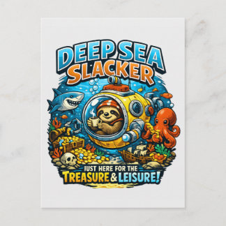 Carte Postale Cute Ocean Adventure Humor, Funny Sloth Diving art
