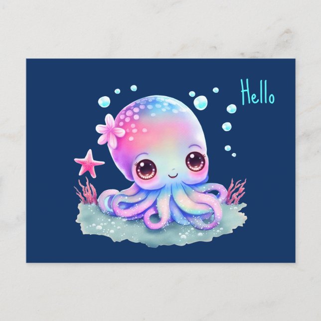 Carte Postale Cute Octopus Sea Creator Bonjour (Devant)