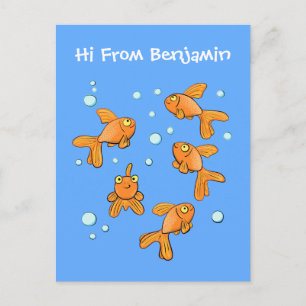 Carte Postale Cute orange goldfish on blue cartoon illustration