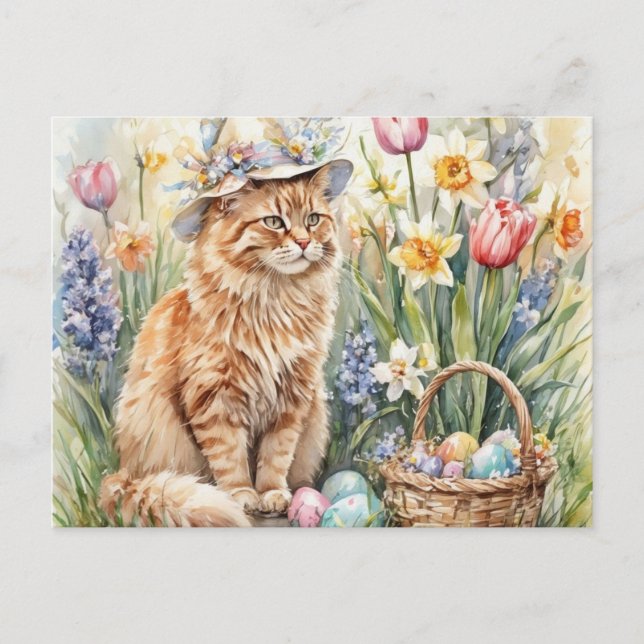 Carte Postale Cute Orange Tabby Cat Easter  (Devant)