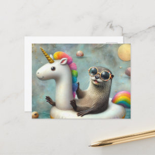 Carte Postale Cute Otter dans une licorne flottante