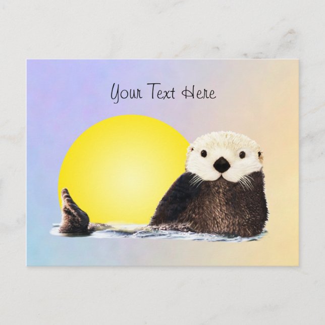 Carte Postale Cute Otter et la Lune et l'Arrière - plan (Devant)